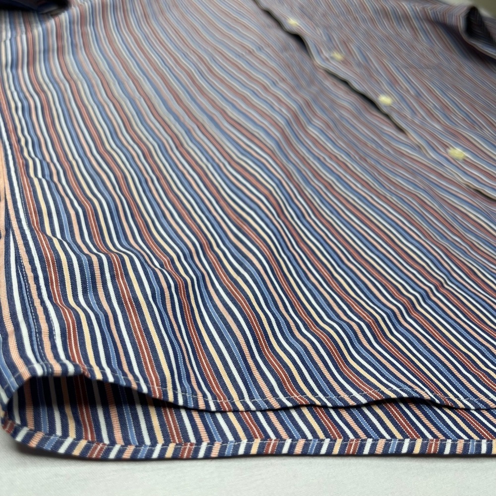 Jos. A. Bank Shirt Traveler's Collection Mens L Blue Red Striped Cotton Tailored - Picture 6 of 8